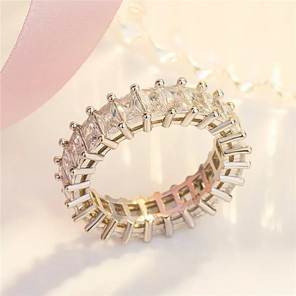 NEW 925 Silver Baguette Diamond Full Eternity Ring